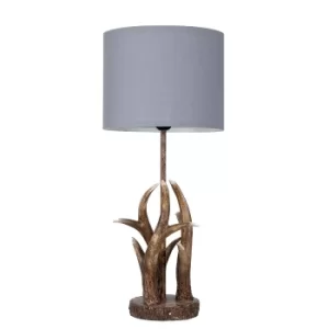 Image of Caribou Antler Table Lamp with Grey Shade