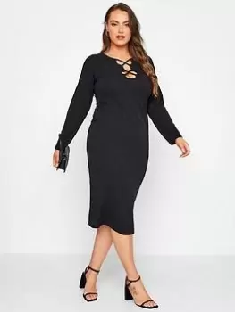 Image of Yours Cut Out Detail Bodycon Dress Black, Size 22-24, Women