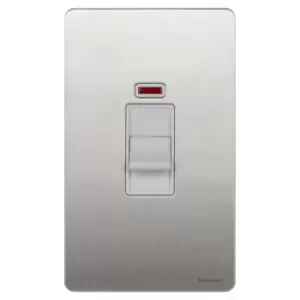 Image of Schneider Electric Ultimate Screwless Flat Plate - Double Control Switch with Neon Indicator, Double Pole, 50AX, GU4421WSS, Stainless Steel with White
