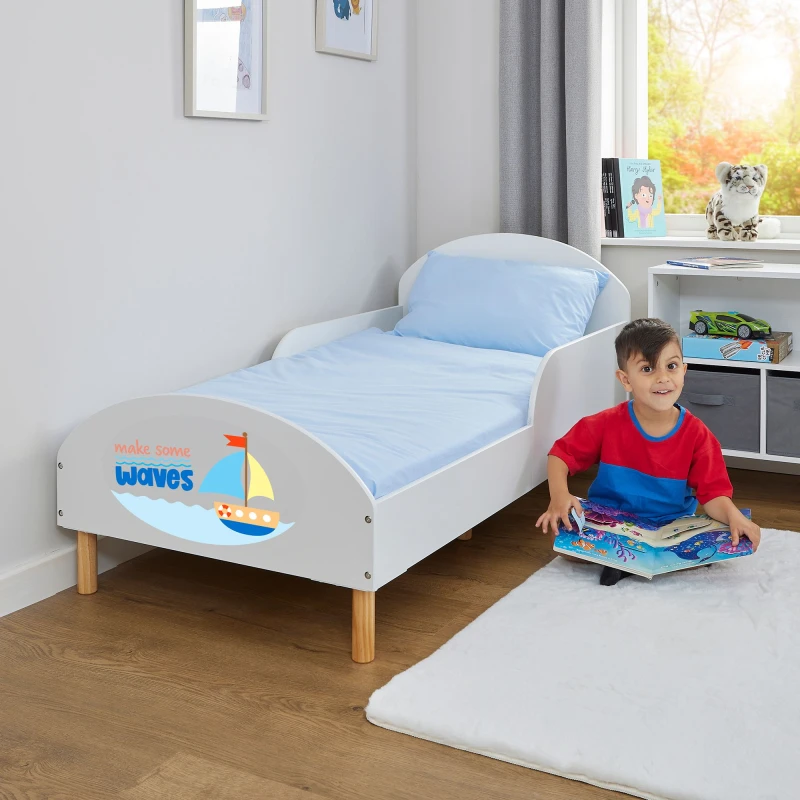Image of Liberty House Toys Kids White Toddler Bed - Make Some Waves Size: Cot Bed White Unisex Cot Bed