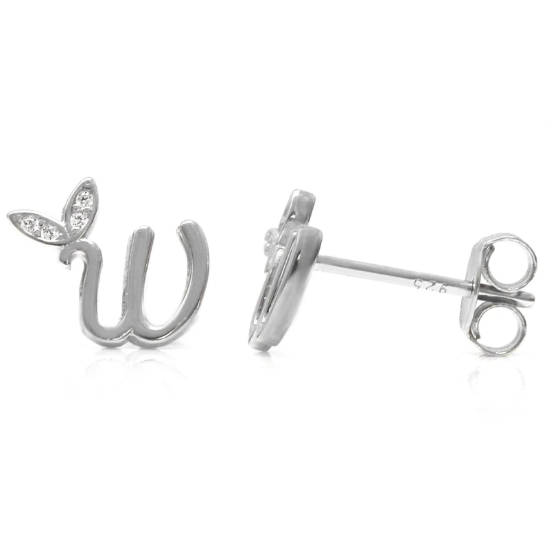 Image of Say It With Winged Initial Earring Pair - Sterling Silver - W Silver Unisex One Size