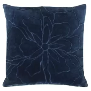 Image of Angeles Floral Velvet Cushion Navy, Navy / 45 x 45cm / Polyester Filled