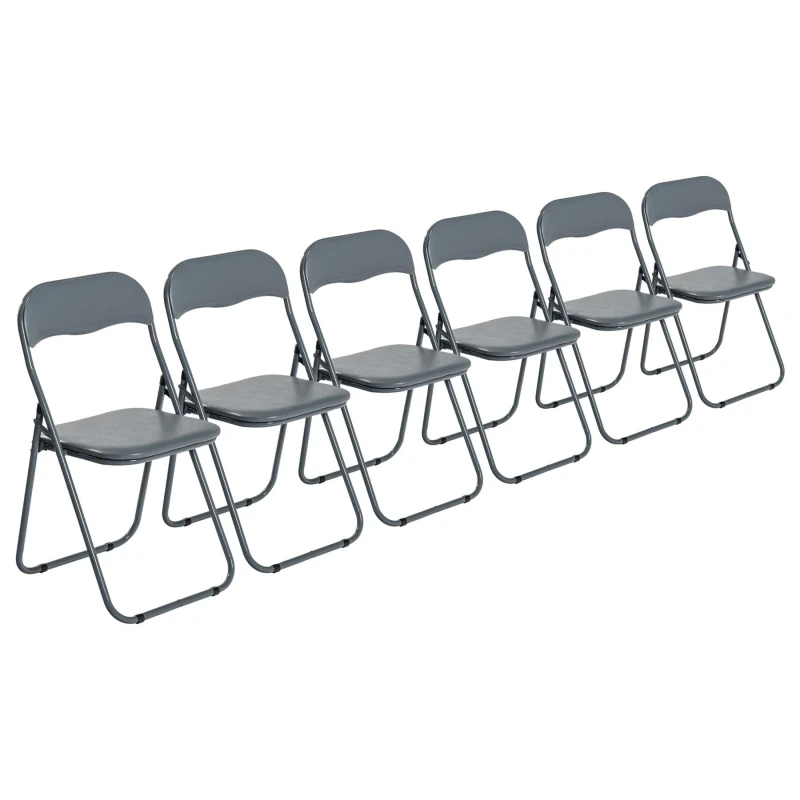 Image of Harbour Housewares 6X Padded Folding Chairs - Grey - Metal Frame Easy Store Portable Folding Seats