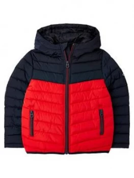 Image of Joules Boys Bamford Chevron Colourblock Padded Coat - Navy/Red