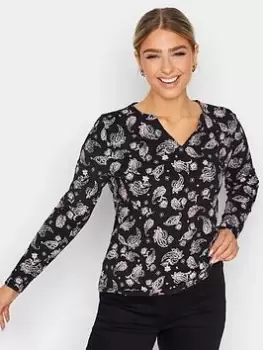 Image of M&Co Black Paisley Motif Notch Neck Top, Black, Size 20, Women