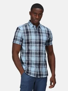 Image of Regatta Deakin Checked Short Sleeve Shirt - Blue Size L, Men