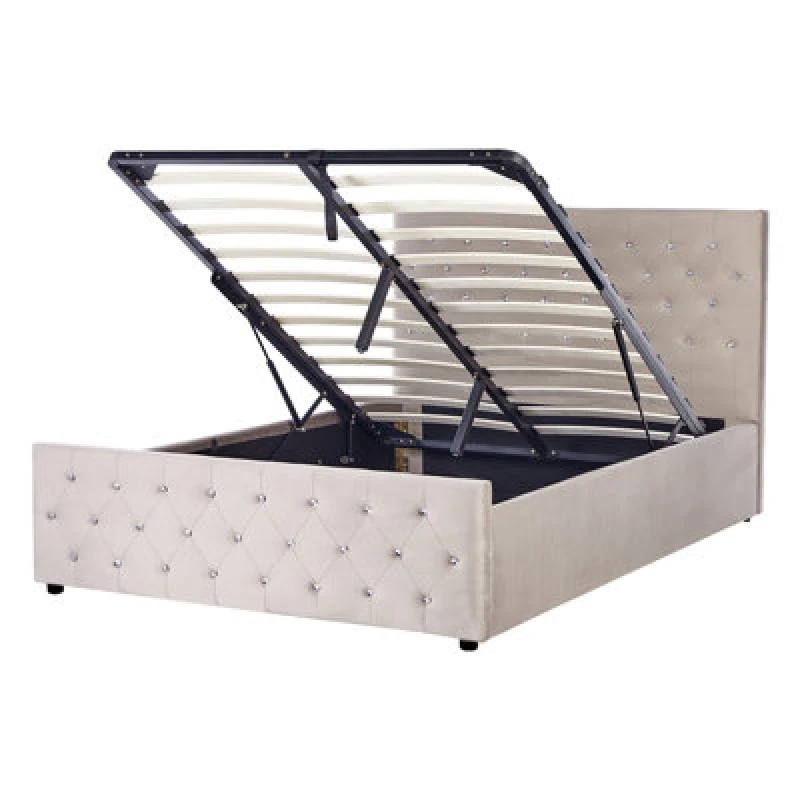 Image of Beliani Ottoman Bed Velvet Amiens 140 X 200 Cm (Eu Double) Taupe