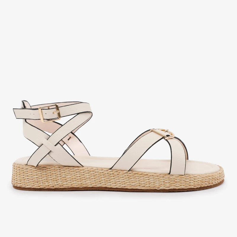 Image of Where's That From 'Sofia' Cross Over Buckle Strap Sandals Cream