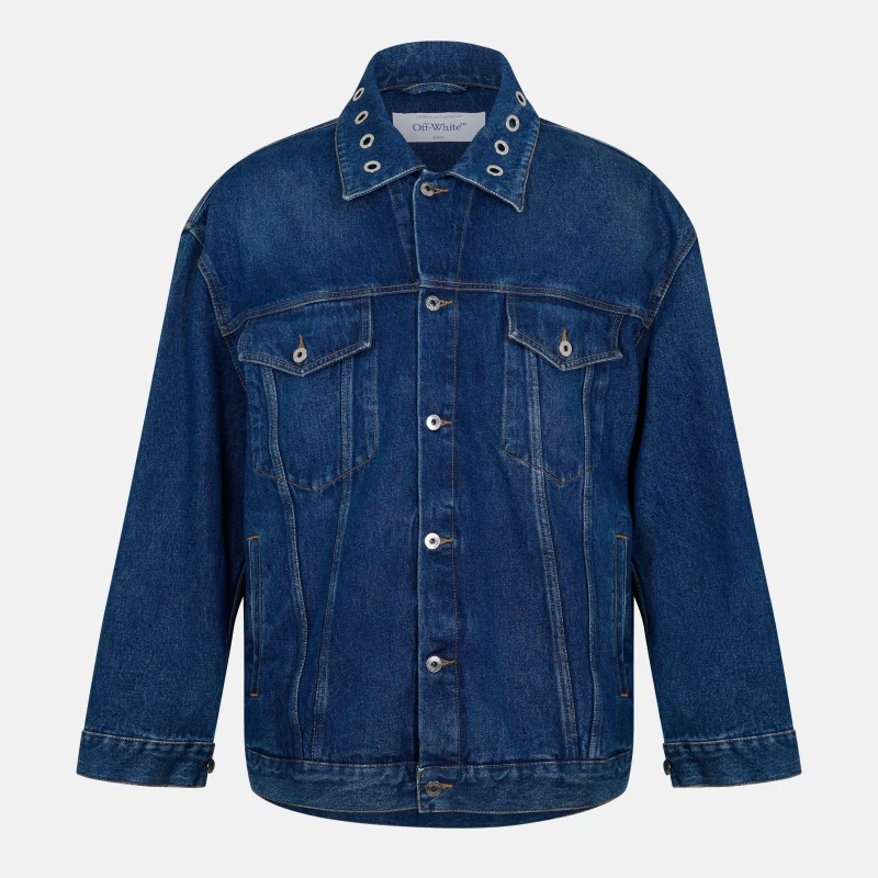 Image of Off White Mens Zip and Button Overshirt Medium Blue male XXS