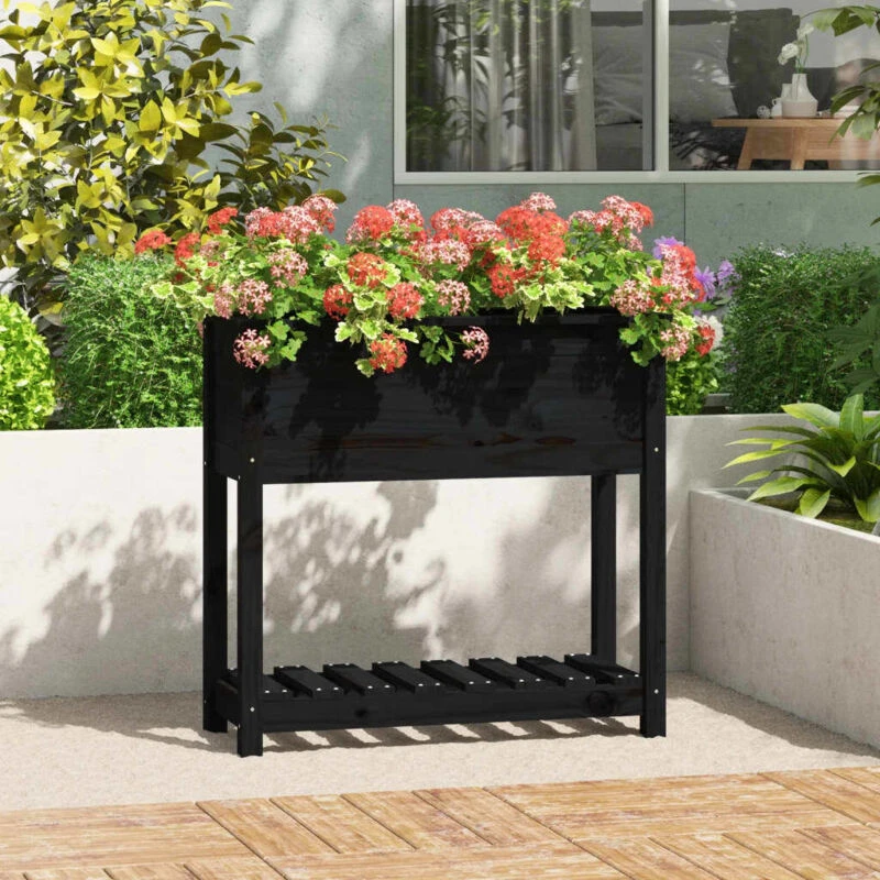 Image of VIDAXL Planter with Shelf Black 82.5x34.5x81cm Solid Wood Pine Vidaxl 8720845677435