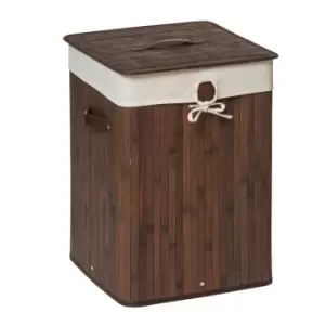 Image of Premier Housewares Kankyo Bamboo Square Laundry Hamper with Faux Leather Handles - Dark Brown