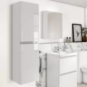 Image of White Wall Hung Tall Bathroom Cabinet 400mm - Pendle