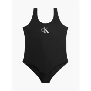 Image of Calvin Klein Girls Monogram Swimsuit - Black