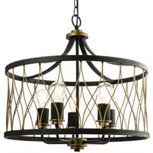 Image of Multi Light Ceiling Pendant 5 Bulb matt Black & bronze Vintage Chandelier Lamp