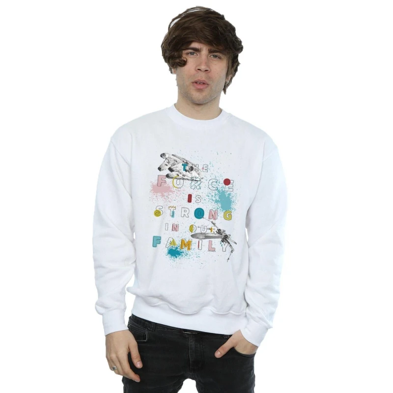 Image of Star Wars Star Wars Men Force Family Sweatshirt in White Size: Small White S Male 5057864720525