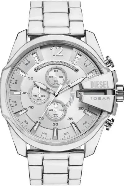 Image of Diesel Gents Diesel Mega Chief Chronograph White and Stainless Steel Watch DZ4660
