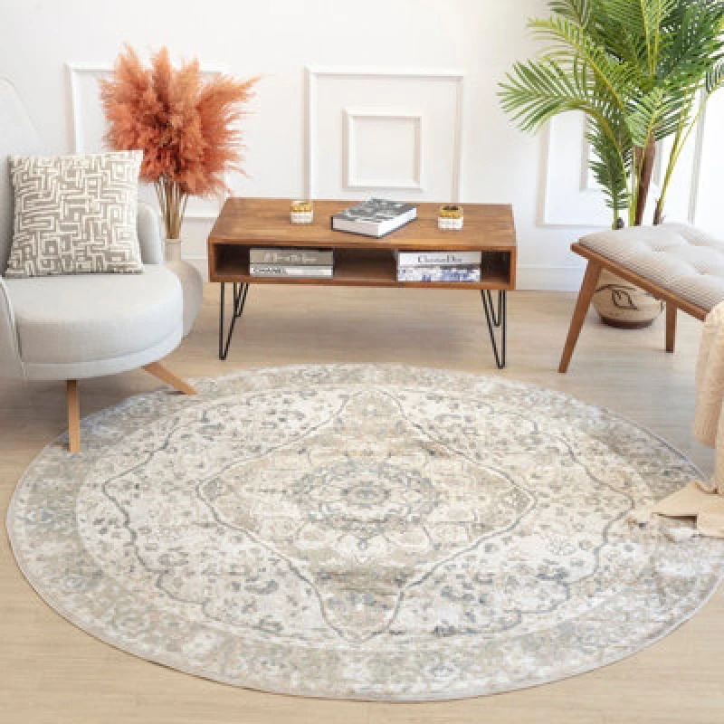 Image of Livabliss Round Machine Oriental Modern Boho Camel Rug Celine Area Rug 200 X 200 Cm - Easy Care, Ideal For Living Room & Bedroom