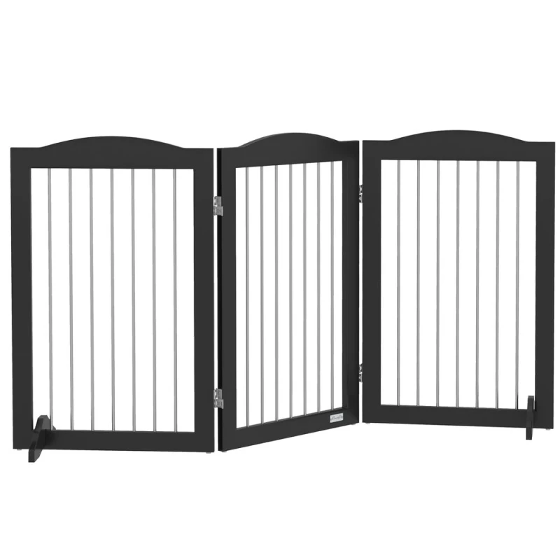 Image of PawHut Foldable Dog Gate, Freestanding Pet Gate w/ Two Support Feet - Black D06-168V00BK