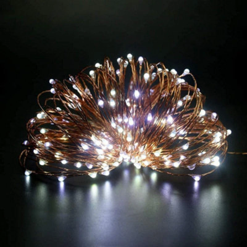 Image of Shatchi 100 Leds Gold Wire With Cool White Leds Copper Wire Indoor Battery Operated Stringlights