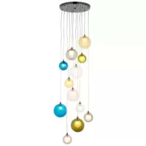 Image of Merano Cagliari Plate Pendant Ceiling Lamp, Black Chrome Plate, Multi Coloured Glass