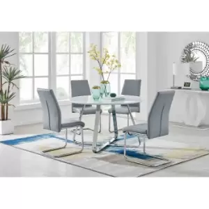 Image of Furniture Box Santorini White Wood Contemporary Round Dining Table and 4 Elephant Grey Lorenzo Chairs
