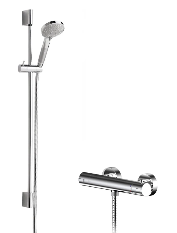 Image of Balterley Current Round Bar Valve Slimline Slide Rail Shower Set Chrome Silver