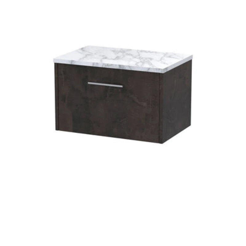 Image of Hudson Reed Juno Wall Hung 2-Drawer Vanity Unit & Carrera Marble Worktop, Countertop Basin Unit In Metallic Slate, 1200mm