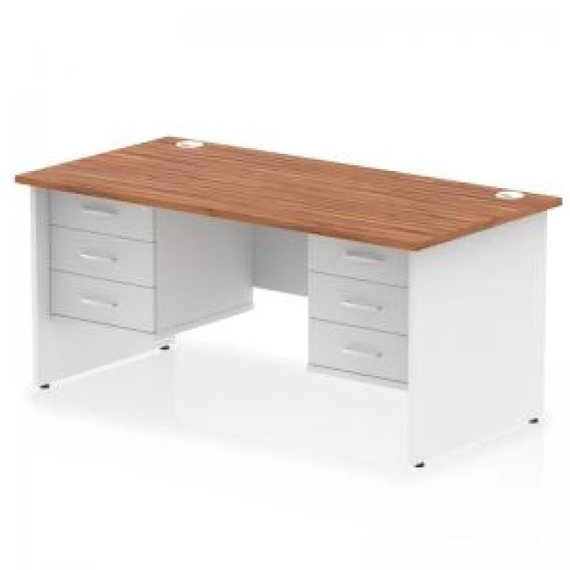 Image of Impulse Impulse 1600 x 800mm Straight Office Desk Walnut Top White Panel End Leg with 2 x 3 Drawer Fixed Pedestal MIRDP16FP3FP3WNTWHT
