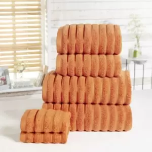Image of Towel Set 100% Cotton Orange Spice 6 Piece Bath Towel Hand Towel Face Cloth Ribbed