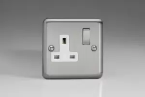 Image of Varilight Classic 1 Gang Switched Socket with White Insets (Single XS4DW) - Matt Chrome - XS4DW