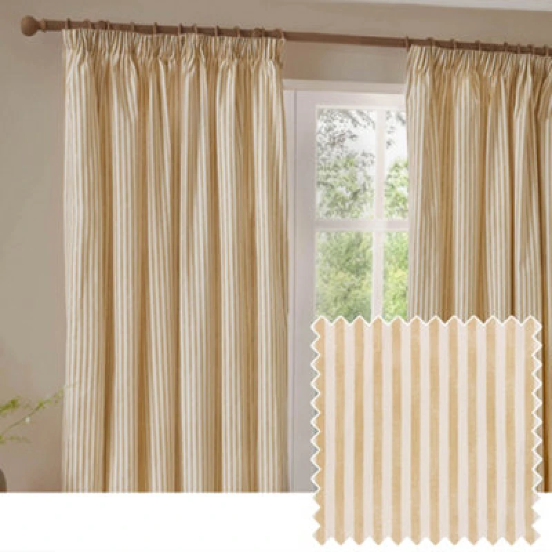 Image of Yard Hebden Striped Cotton Pencil Pleat Curtain Pair Forest 229 X 229Cm, Green 5025532824820.00