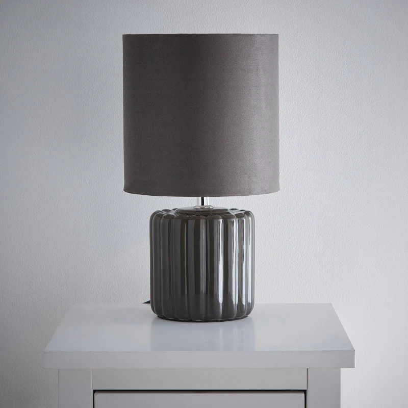 Image of K Living Zoe Grey Ceramic Table Lamp With Matching Velvet S Grey unisex One Size