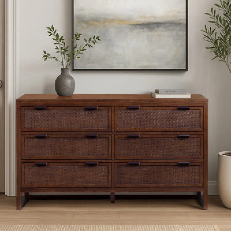 Image of Teamson Home Hatteras Chest Of Drawers 6 Drawer Bedroom Dresser, Walnut