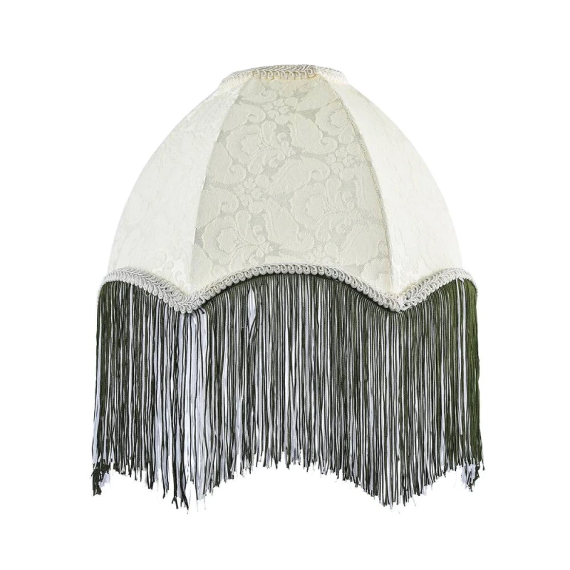 Image of Happy Homewares Cream Floral Victorian Velvet Shade with Coloured & White Tassels in Green Size: 12" Green Unisex 12"