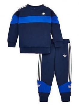 Image of Boys, adidas Originals Infant Childrens Bandrix Crew Jogger Set - Indigo, Size 0-3 Months