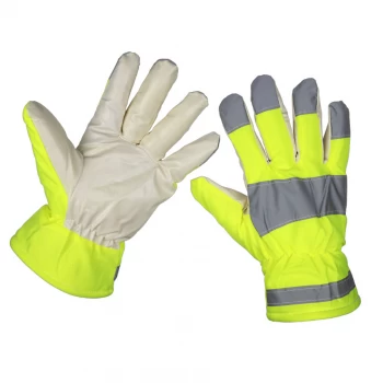 Image of Yellow Hi-vis Warm Hand Gloves - One-size Pair