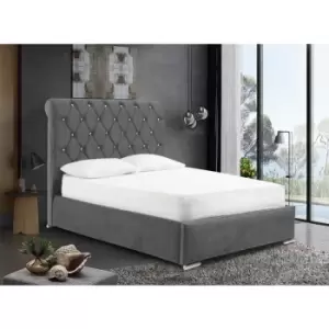 Image of Meripa Upholstered Beds - Plush Velvet, Single Size Frame, Grey - Grey