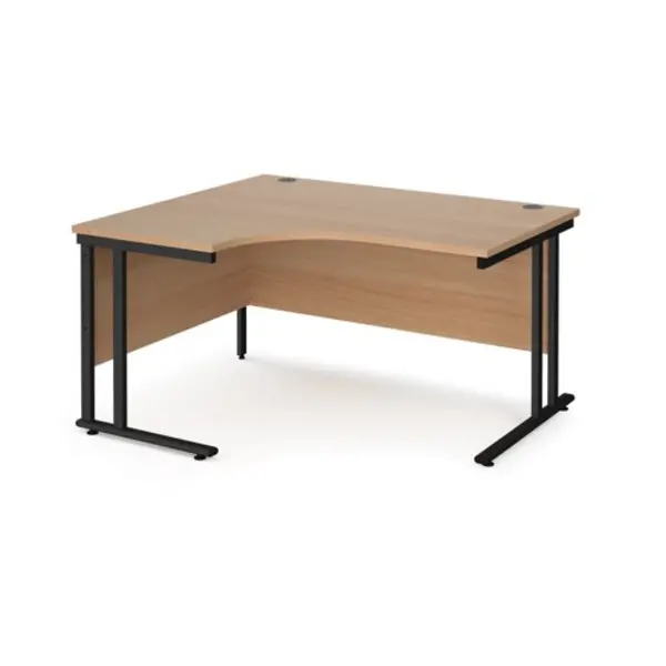Image of Office Desk Left Hand Corner Desk 1400mm Beech Top With Black Frame 1200mm Depth Maestro 25 MC14ELKB