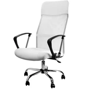 Image of Office Chair White Faux Leather and Mesh