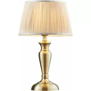 Image of Table Lamp Antique Brass Plate & Oyster Silk 60W E27 Base & Shade e10533