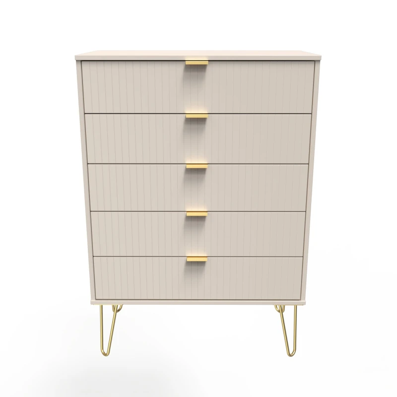 Image of Welcome Furniture Ready Assembled Linear 5 Drawer Chest In Kashmir Matt, Cream LIF012KMK