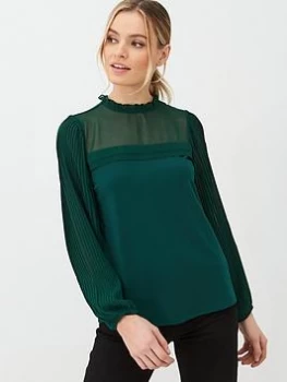 Image of Oasis Pleat Sleeve Plain Blouse - Deep Green, Deep Green Size M Women