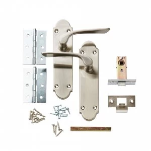 Image of Wickes Pierre Latch Door Handle Set - Satin Nickel 1 Pair