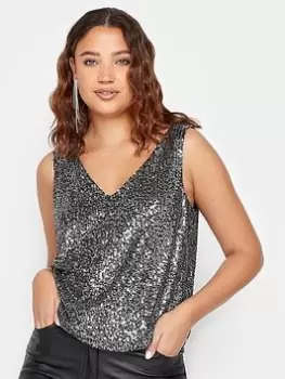 Image of Long Tall Sally Sliver Sequin Swing Vest Top, Silver, Size 18, Women