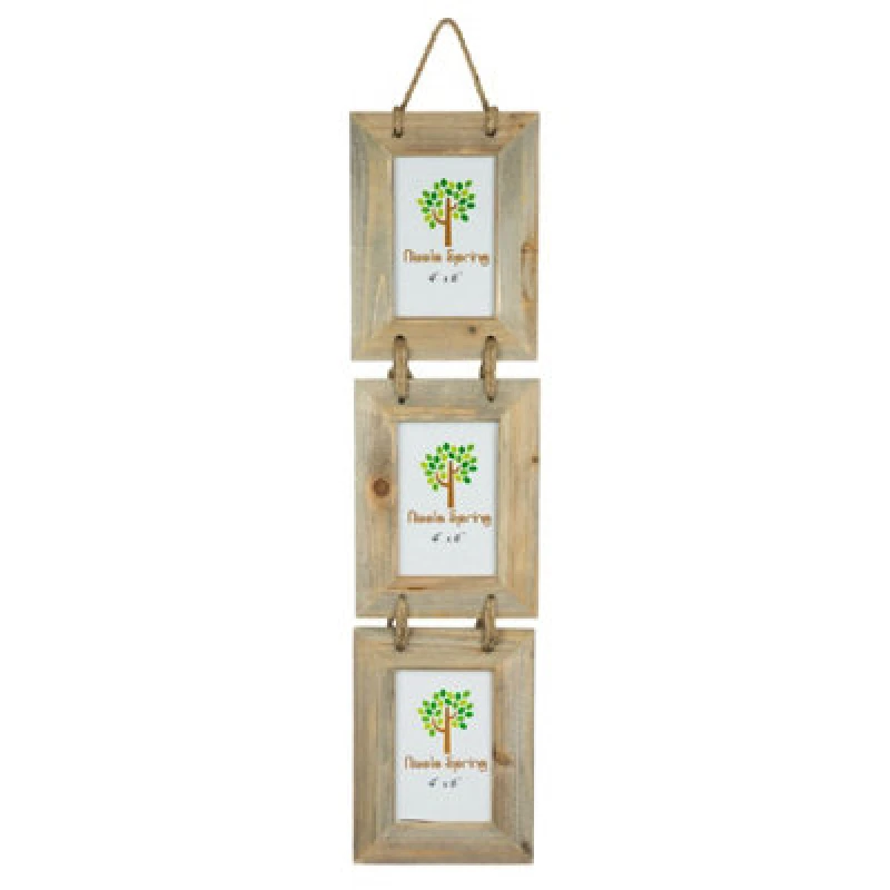 Image of Nicola Spring Rustic Wooden Hanging 3 Photo Frame - 4 x 6" - Natural Natural