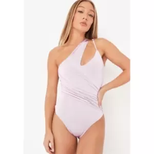 Image of Missguided Shoulder Asym Cut Out Bodysuit - Purple