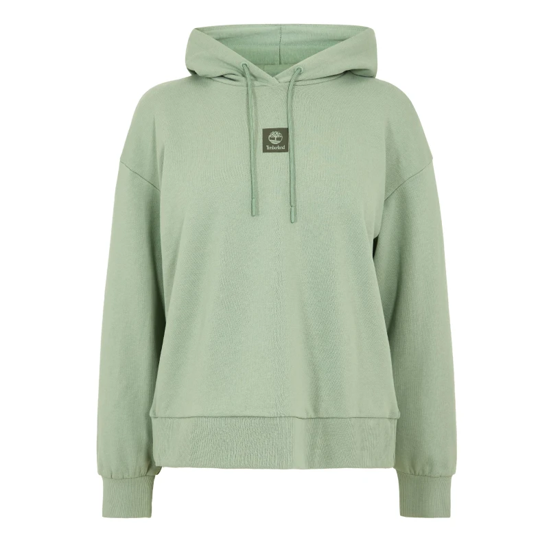 Image of Timberland Womens Stack Logo Loop Back Pull Over Hoodie Pro Green Bay female 10 (S)
