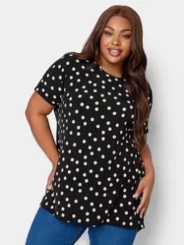 Image of Yours Round Neck Jersey Top Polka Dot, Black, Size 30-32, Women