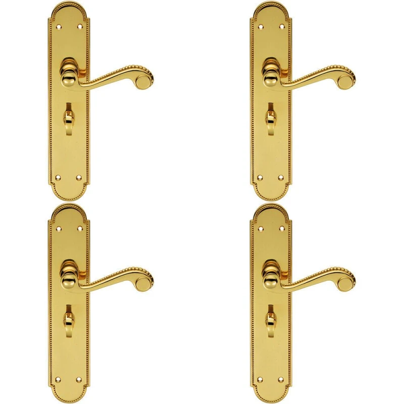 Image of Loops 4x PAIR Beaded Pattern Handle on Bathroom Backplate 249 x 50mm Polished Brass Metallics