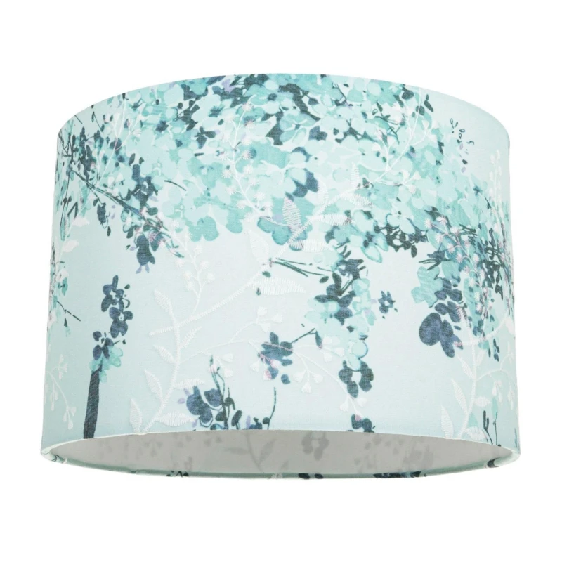Image of Happy Homewares Contemporary Duck Egg & Emerald Green Floral Fabric Shade with Inner Lining in Duck Egg Blue Size: 12" Duck Egg Blue Unisex 12